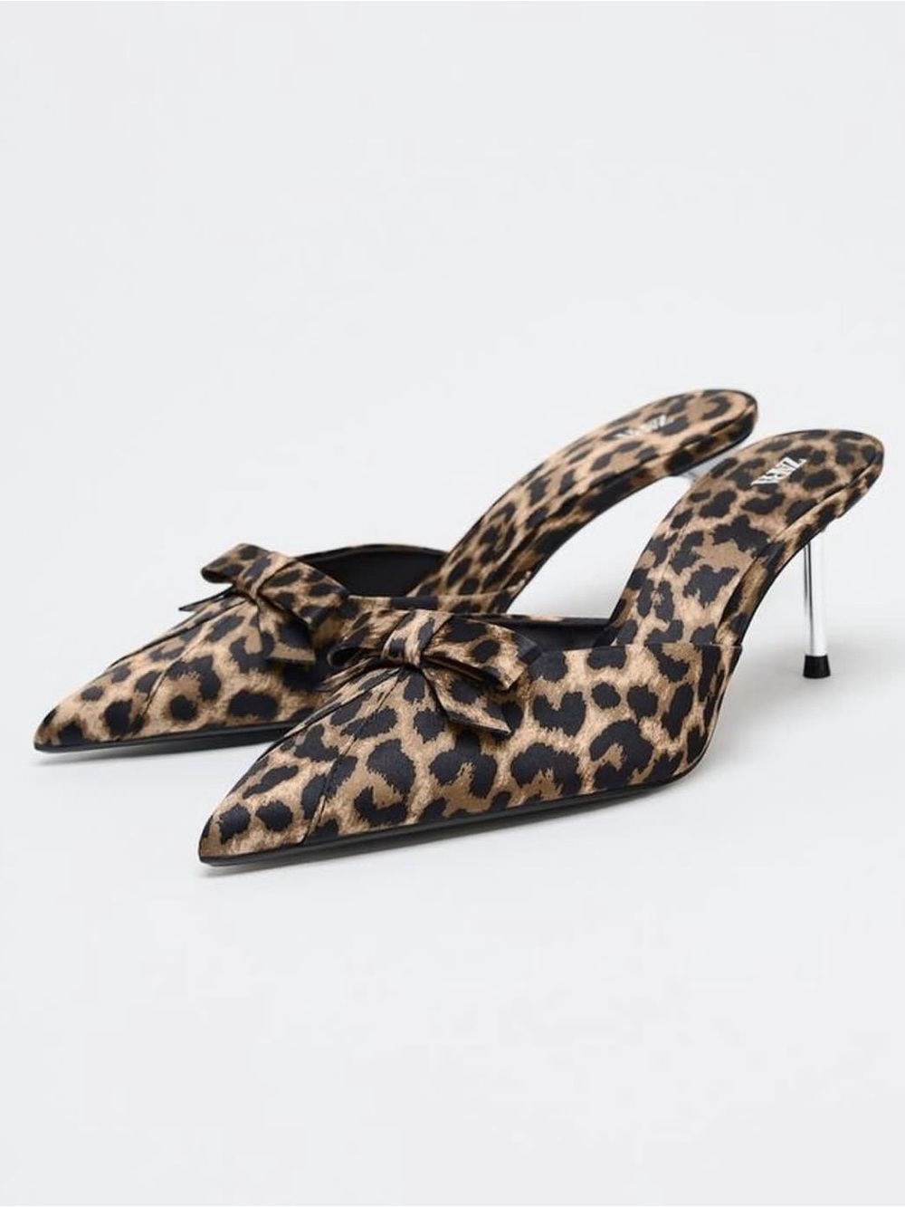 Leopard Print Pointed-Toe Mule Heels with Bow Zara Size EU 38/7.5